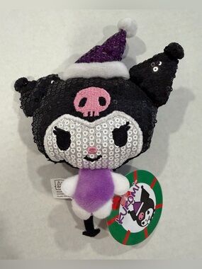 NWT 2021 Sanrio Kuromi Sequin Plush Ornament Charm - Black, Purple & White